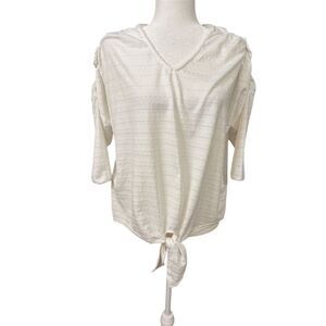 Rain V-Neck Tie Front Blouse White 3/4 Sleeve Size Medium